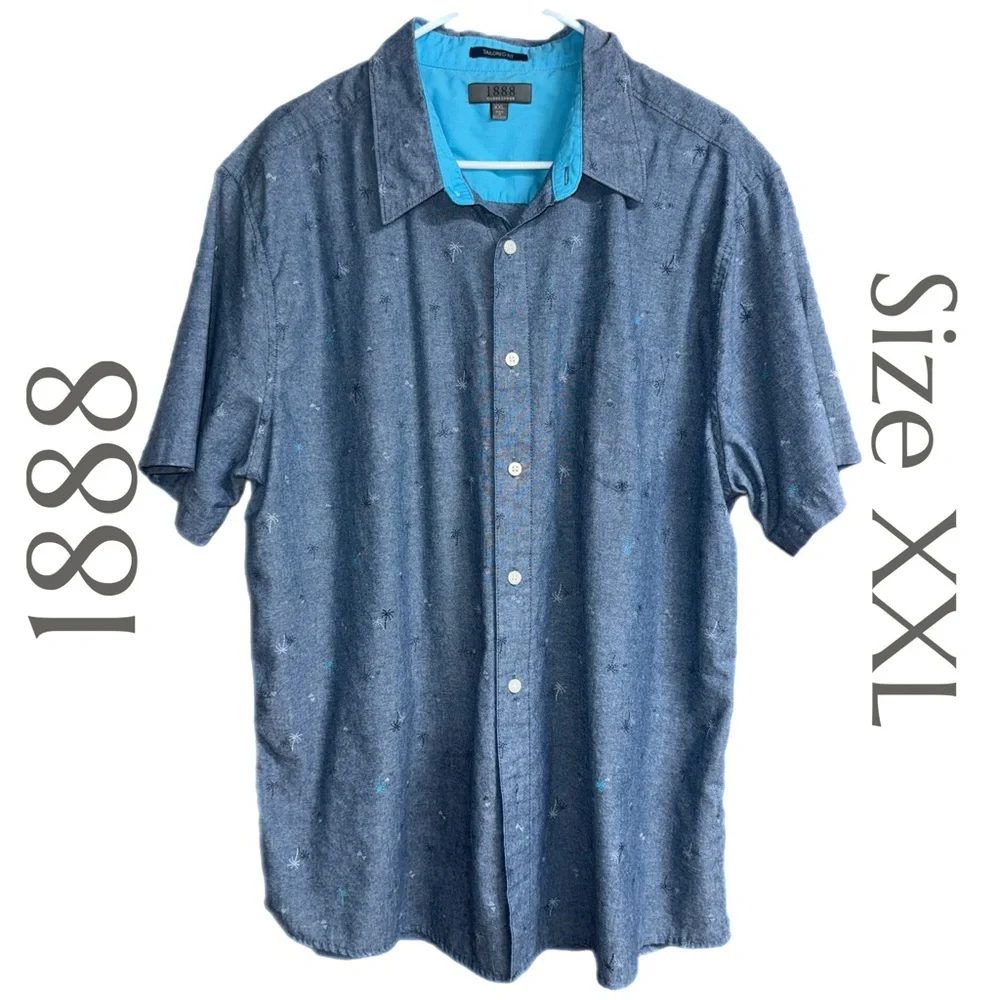 1888 Saddlebred - Blue Palm Tree - Tailored Fit‎ Short Sleeve Casual Shirt - XXL